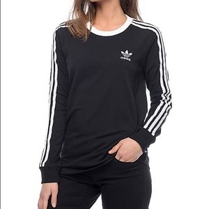 adidas 3 Stripe Black Long Sleeve T-Shirt